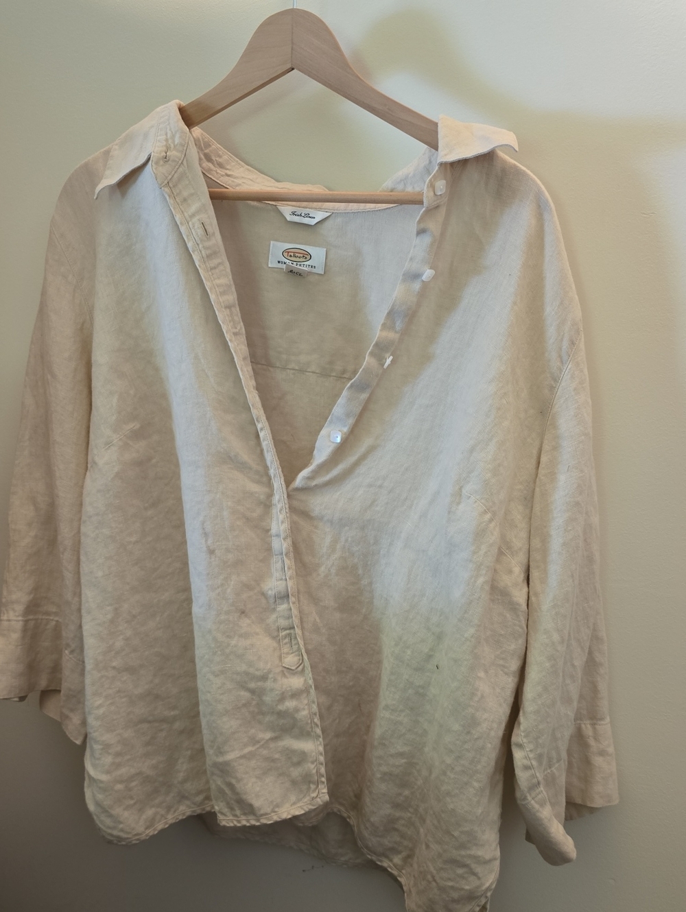 Talbots Lightweight Irish Linen Button-Down Shirt - Lagenlook Cream XXL  Plus 20